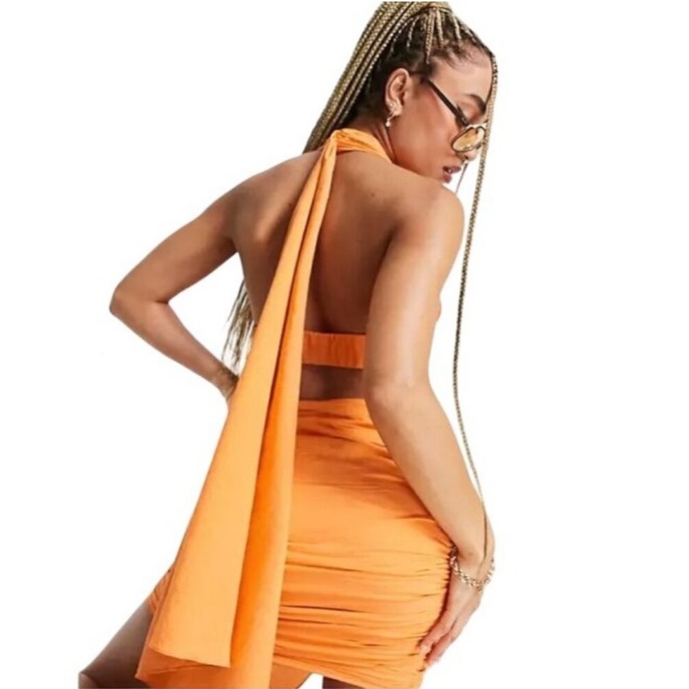 .ASOS DESIGN Orange Halter Drape Crop Top